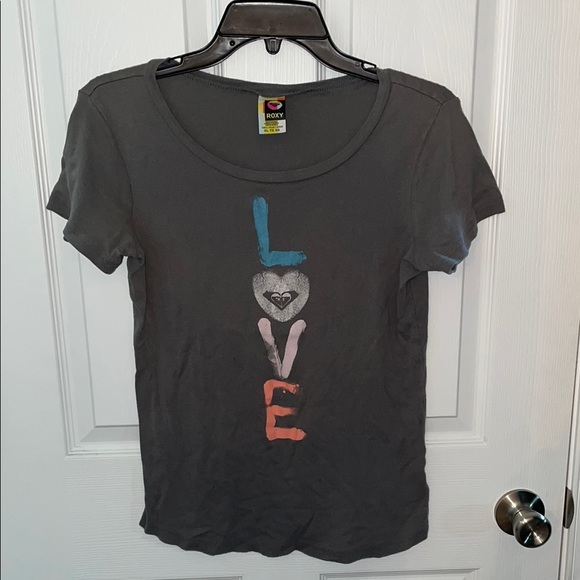 Roxy Girls Charcoal Tee with Multicolor Love Graphic - Picture 1 of 4